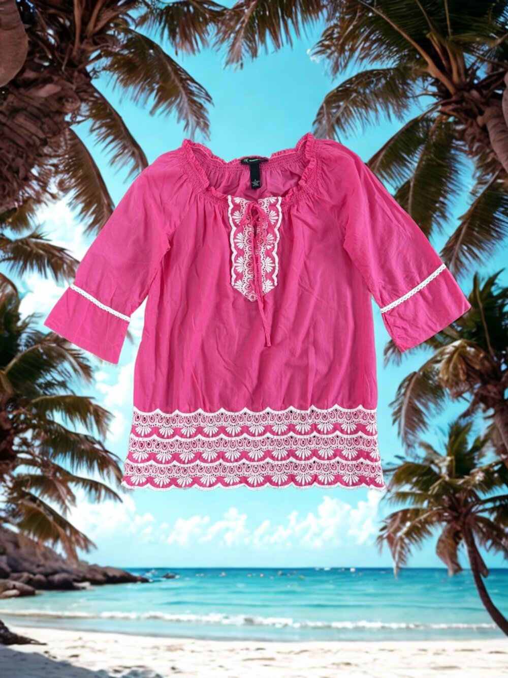 INC International Concepts Embroidered Peasant Top Sz 6